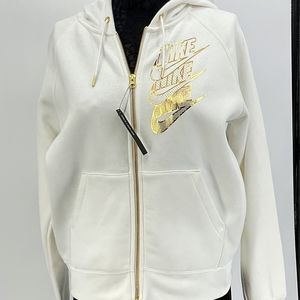 Nike Wonans Zip up Hoodie White and Gold Size small